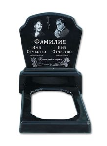 Полимерный памятник «Щит 60_2» с портретом, черный ритуальный памятник на могилу