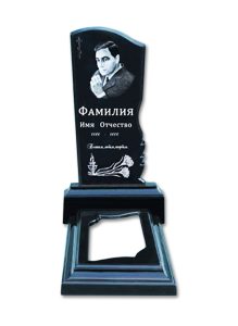 Полимерный памятник «Волна» с портретом – надгробный памятник из черного полимера, стелла с подставкой