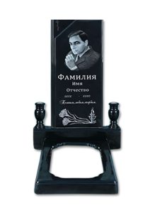 Полимерный памятник «Прямой 2» с портретом, черный, декоративная гравировка, ритуальное надгробие