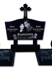 Полимерный памятник «Шапка 2 с крестом» с цветным портретом и подставками под лампады
